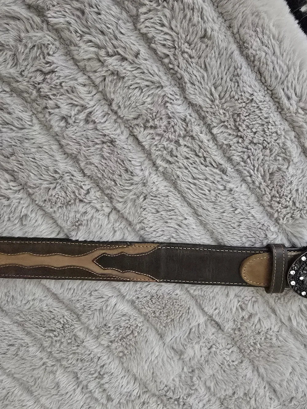 Women's Two-Tone Brown Leather Belt with Studded Buckle Azul Tequila Sz.36